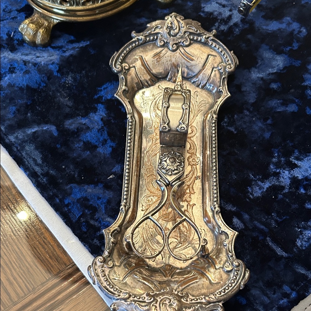 Ornate Silver Plated Candle Snuffer Tray